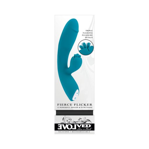 Evolved Fierce Flicker Rechargeable Dual Stim Vibe Silicone Teal - Image 11