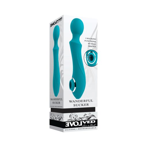 Evolved Wanderful Sucker Rechargeable Wand With Suction Silicone Teal