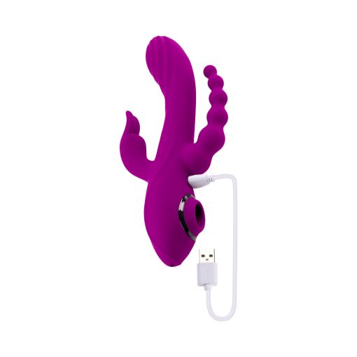 Evolved Fourgasm Rechargeable Triple Stim Vibe With Suction Silicone Purple - Image 8