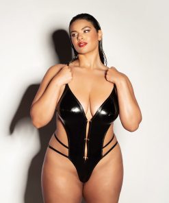 Oh La La Cheri Whipped Soft Cup Open Gusset Vinyl Teddy With Barbell Trim Queen Size