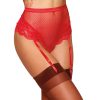 Dreamgirl High-Waisted Fishnet And Lace Garter Thong With Satin Ribbon Back Tie Ruby L