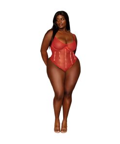 Dreamgirl Gold-Foiled Stretch Mesh Teddy With Rhinestone Detailing And Heat-Sealed Edges Ruby 3Xl
