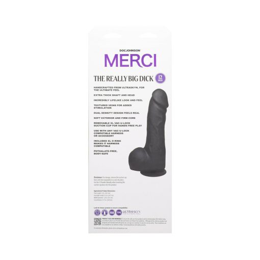 Merci The Really Big Dick 12 In. Dildo With Xl Removable Vac-U-Lock Suction Cup Black - Image 4