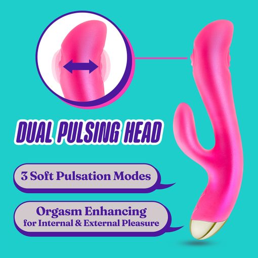 Aria Pleasin’ AF Rabbit Vibrator – Silicone, Dual Pulsing, Fuchsia - Image 6