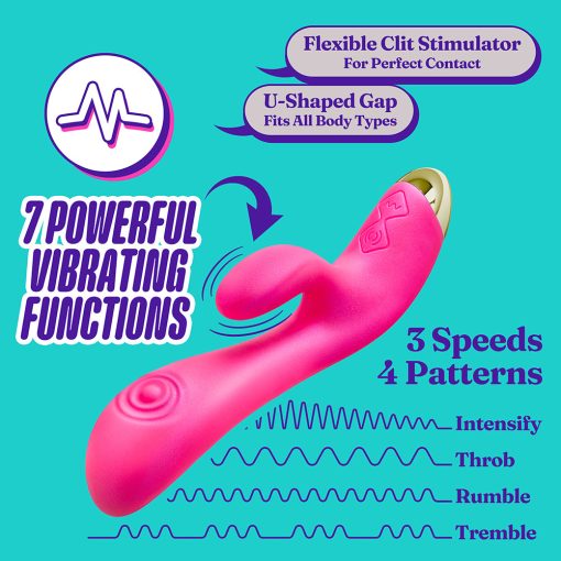 Aria Pleasin’ AF Rabbit Vibrator – Silicone, Dual Pulsing, Fuchsia - Image 7