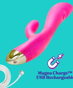 Aria Pleasin’ AF Rabbit Vibrator – Silicone, Dual Pulsing, Fuchsia