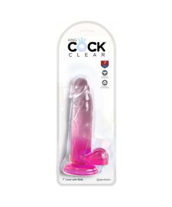 King Cock Clear With Balls 7In Pink