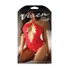 Fantasy Lingerie Vixen Hearts On Fire Crotchless Lace Teddy With Open Pearl Draped Back Red L/Xl