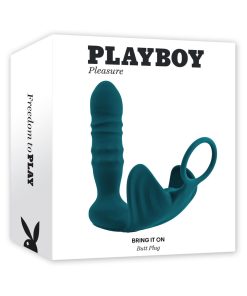 Playboy Bring It On Rechargeable Silicone Thrusting Anal Plug With Vibrating Ball Cradle Deep Teal