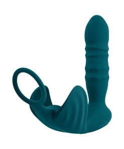 Playboy Bring It On Rechargeable Silicone Thrusting Anal Plug With Vibrating Ball Cradle Deep Teal