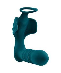 Playboy Bring It On Rechargeable Silicone Thrusting Anal Plug With Vibrating Ball Cradle Deep Teal