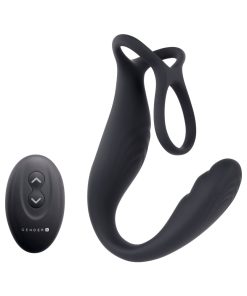 Gender X The Wrangler Rechargeable Silicone Vibrating C-Ring With Remote Black