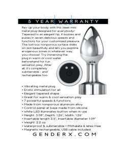 Gender X Rockin' Metal Plug Mini Rechargeable Vibrating Anal Plug Aluminum Silver