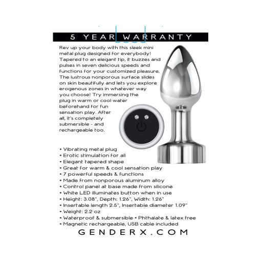 Gender X Rockin' Metal Plug Mini Rechargeable Vibrating Anal Plug Aluminum Silver - Image 8