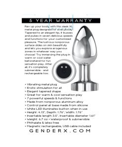 Gender X Rockin' Metal Plug Xl Rechargeable Vibrating Anal Plug Aluminum Silver