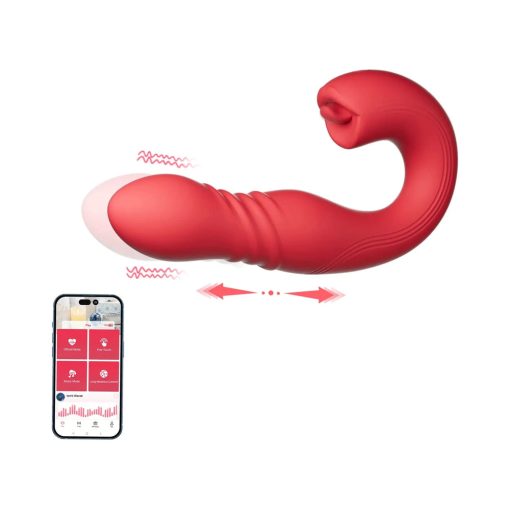 Honey Play Box Joi Thrust App Controlled Thrusting G-Spot Vibrator & Tongue Clit Licker Red - Image 5