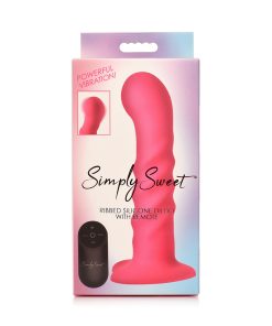 Simply Sweet 21X Vibrating Ribbed Silicone Dildo W/ Remote Pink