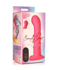 Simply Sweet 21X Vibrating Ribbed Silicone Dildo W/ Remote Pink