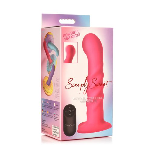 Simply Sweet 21X Vibrating Ribbed Silicone Dildo W/ Remote Pink - Image 7