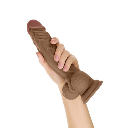 Shaft Model A: 10.5 In. Dual Density Silicone Dildo With Balls Oak - Image 5