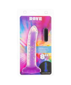 Addiction Rave 8 In. Bendable Glow-In-The-Dark Silicone Dildo Purple Confetti