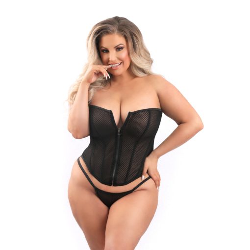 Fantasy Lingerie Mesh Corset With Zipper Front And G-String Xl - Image 2