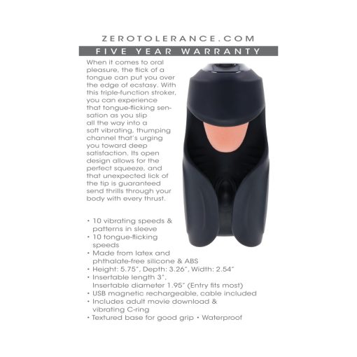 Zero Tolerance Lick The Tip Rechargeable Vibrating Thumping Stroker Silicone Black - Image 11