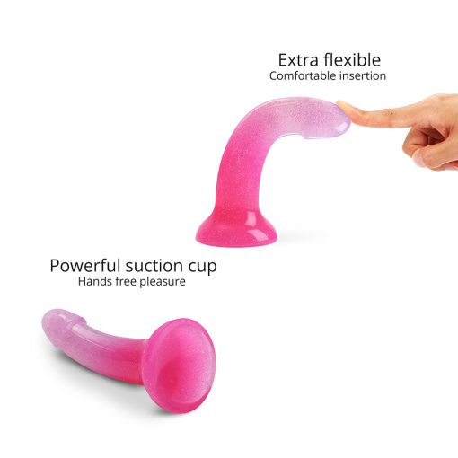Love To Love Dildolls Sunrise  6 In. Silicone Dildo With Multicolor Star Glitter Pink/Purple - Image 3