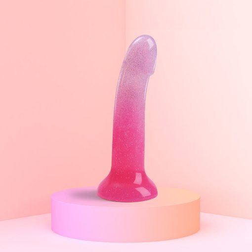 Love To Love Dildolls Sunrise  6 In. Silicone Dildo With Multicolor Star Glitter Pink/Purple - Image 4