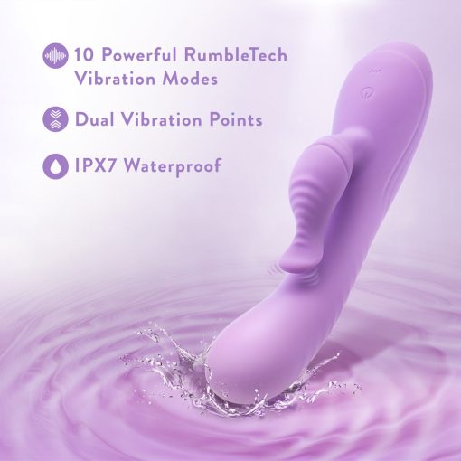 Blush Evelyn Rabbit Vibrator – RumbleTech Dual Stim (Purple, Waterproof) - Image 7