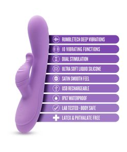 Blush Evelyn Rabbit Vibrator – RumbleTech Dual Stim (Purple, Waterproof)