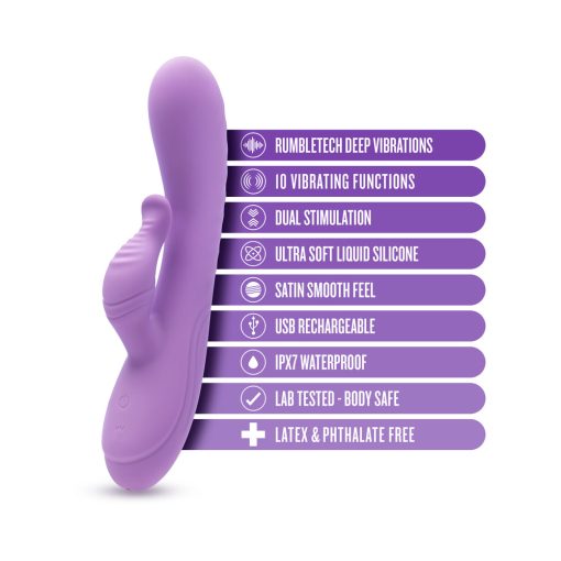 Blush Evelyn Rabbit Vibrator – RumbleTech Dual Stim (Purple, Waterproof) - Image 12