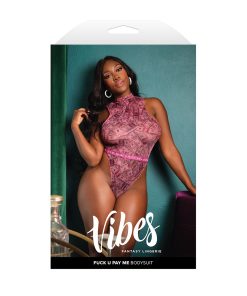 Fantasy Lingerie Vibes Fuck U Pay Me Money-Print Sparkle Mesh Bodysuit Queen Size