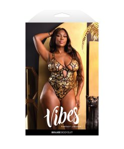 Fantasy Lingerie Vibes Boujee Cut-Out Shattered Foil Mesh Bodysuit Queen Size