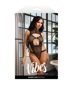 Fantasy Lingerie Vibes Barbed Wire Fishnet Zippered Bodysuit L/Xl
