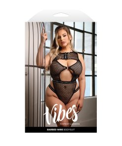 Fantasy Lingerie Vibes Barbed Wire Fishnet Zippered Bodysuit Queen Size