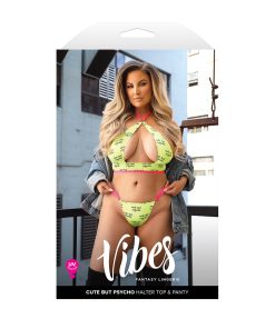 Fantasy Lingerie Vibes Cute But Psycho Uv Reactive Keyhole Halter & Panty Queen Size