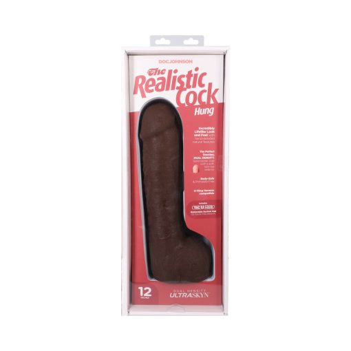 The Realistic Cock Hung 12 In. Ultraskyn Vac-U-Lock Dildo Chocolate - Image 9