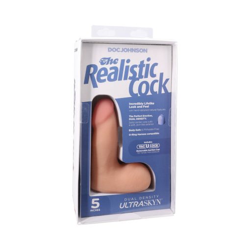 The Realistic Cock 5 In. Ultraskyn Vac-U-Lock Dildo With Balls Vanilla