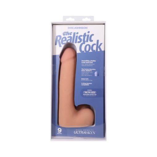 The Realistic Cock 9 In. Ultraskyn Vac-U-Lock Dildo With Balls Vanilla - Image 8