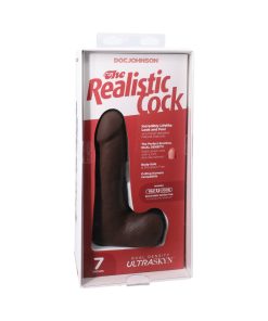 The Realistic Cock 7 In. Ultraskyn Vac-U-Lock Dildo With Balls Chocolate