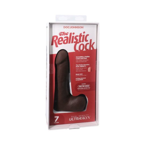 The Realistic Cock 7 In. Ultraskyn Vac-U-Lock Dildo With Balls Chocolate