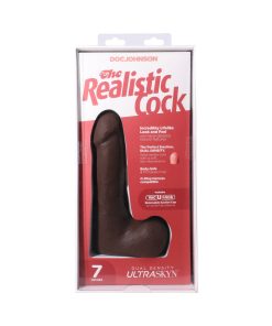 The Realistic Cock 7 In. Ultraskyn Vac-U-Lock Dildo With Balls Chocolate