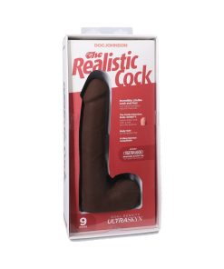 The Realistic Cock 9 In. Ultraskyn Vac-U-Lock Dildo With Balls Chocolate