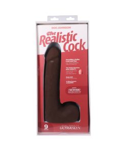 The Realistic Cock 9 In. Ultraskyn Vac-U-Lock Dildo With Balls Chocolate