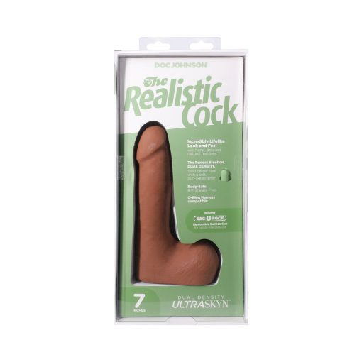 The Realistic Cock 7 In. Ultraskyn Vac-U-Lock Dildo With Balls Caramel - Image 9