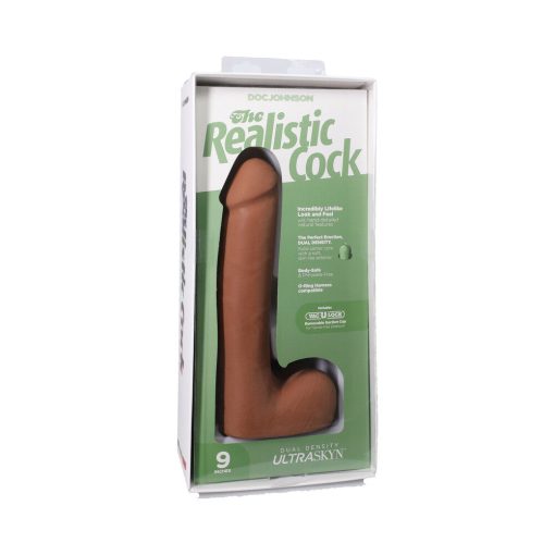 The Realistic Cock 9 In. Ultraskyn Vac-U-Lock Dildo With Balls Caramel