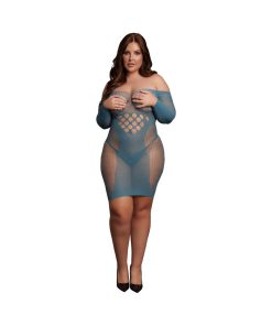 Le Desir Long-Sleeved Net Mini Dress Ocean Deep Queen Size