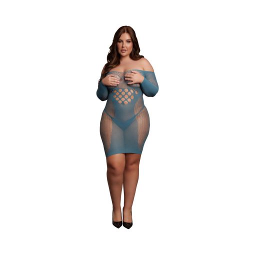 Le Desir Long-Sleeved Net Mini Dress Ocean Deep Queen Size - Image 2