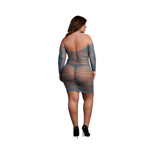 Le Desir Long-Sleeved Net Mini Dress Ocean Deep Queen Size - Image 3